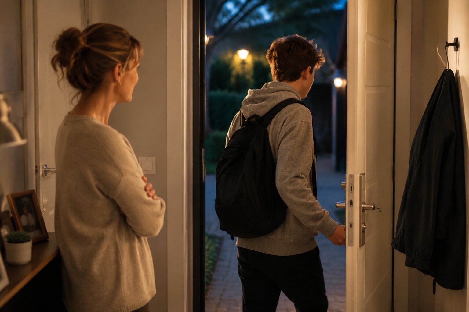 Mama opazuje najstnika, ki odhaja na večerni izhod